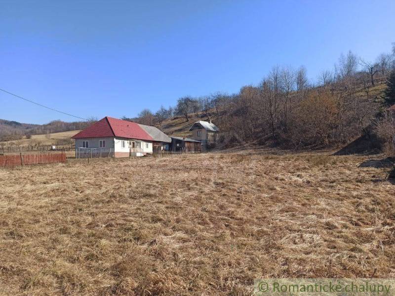 A family house in Nová Sedlica with a meadow and forest in the background, under a blue sky.