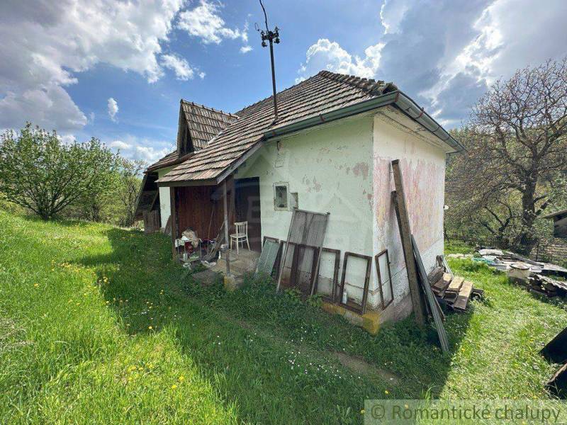 A family house in Kokava nad Rimavicou surrounded by grass and trees, with partially worn-off plaster.
