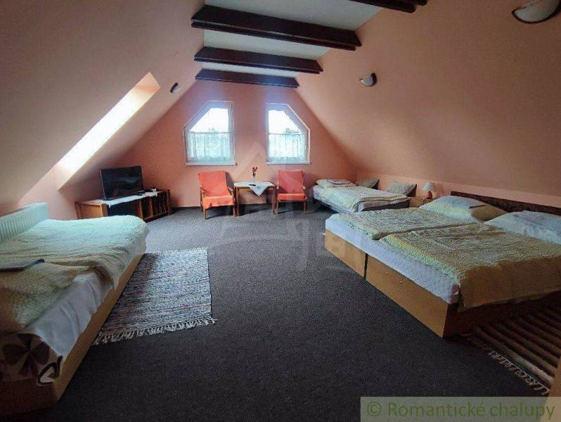 Attic room with four beds in a family house, TV, private atmosphere, skylight.