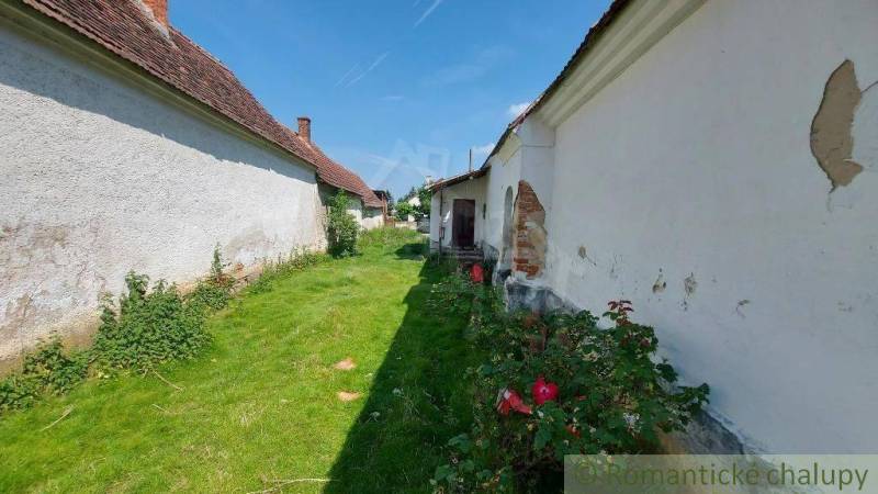 A country-style family house with a red roof, garden, romantic cottages, and flowers.