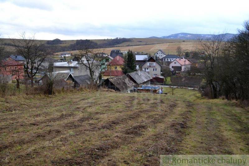 A village meadow with cottages, gardens, trees, and mountains in the distance, a peaceful atmosphere.