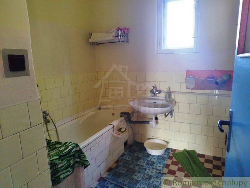 The bathroom in the family house includes a bathtub, a sink, and green floor mats.