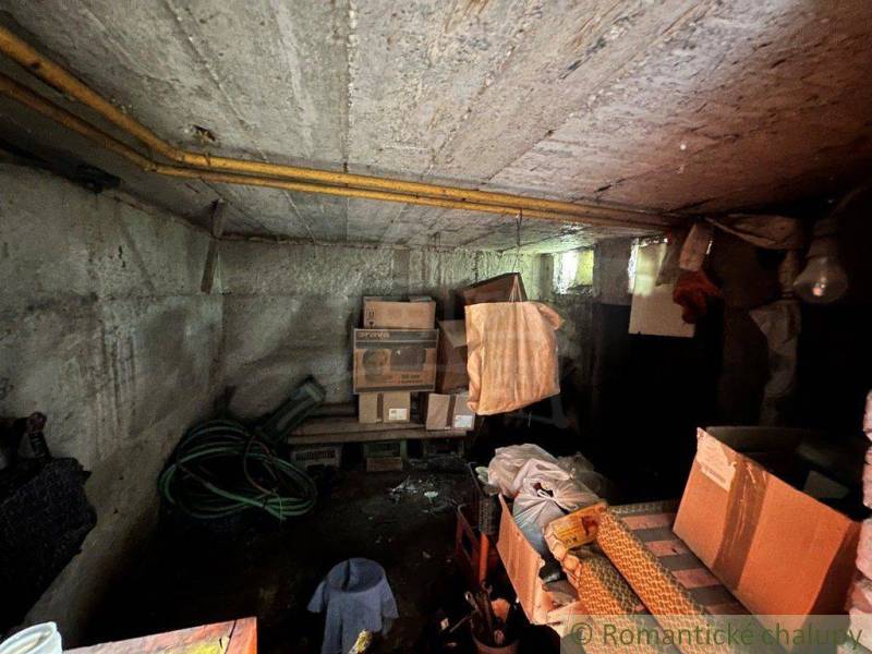 A dark cellar with cardboard boxes, old furniture, and hoses, located in a family house.