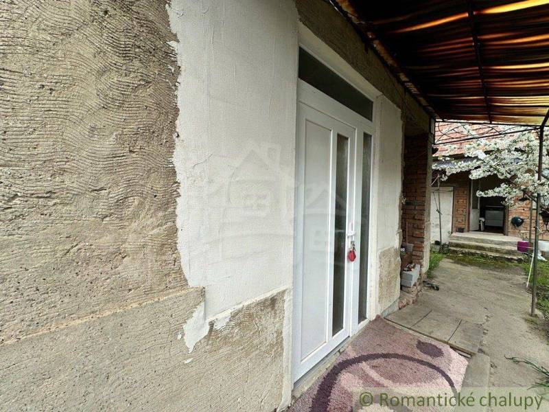 Entrance to a family house, courtyard with a flowering tree, and veranda.