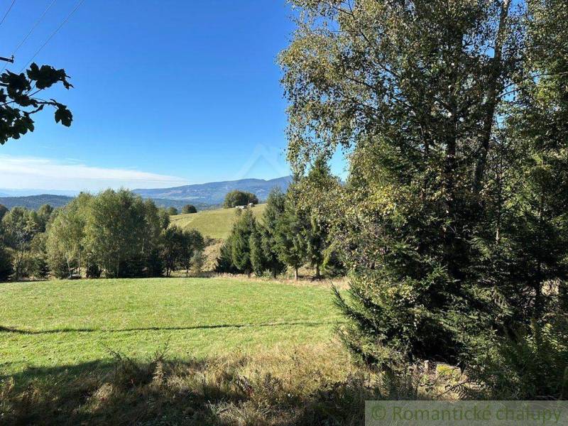 A peaceful landscape with a grassy meadow, trees, and mountains on the horizon, an ideal location for a family home.