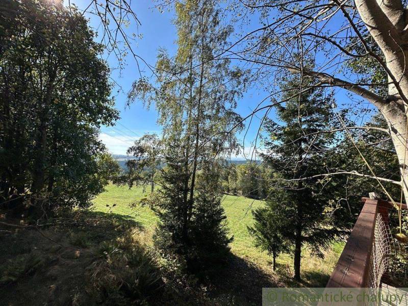 A family house is surrounded by a beautiful garden with a view of a meadow and trees, nature for relaxation.