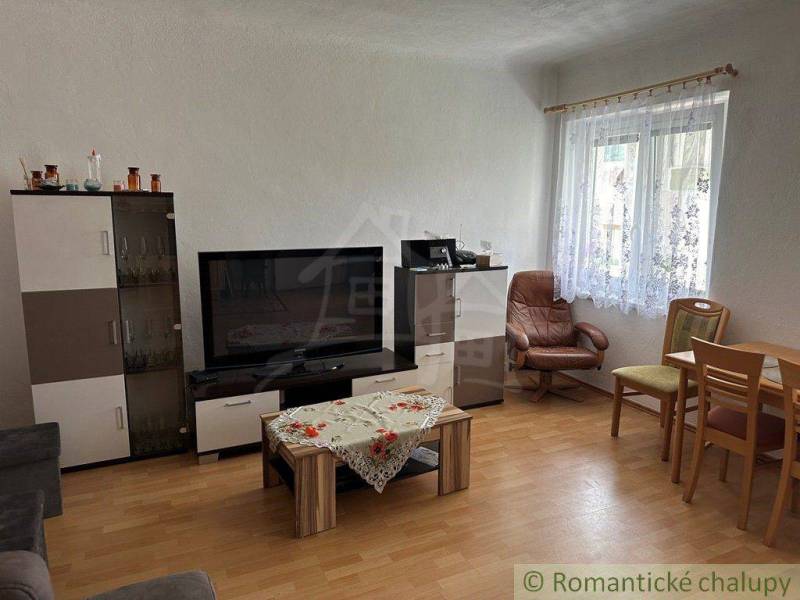 Living room with a television, chairs, and an armchair is in a family house.