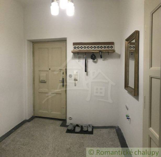 Hallway in a 2-room apartment with coat hooks, a mirror, and wooden doors.