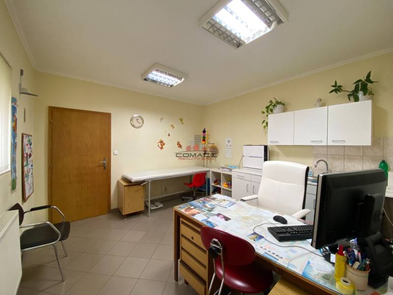 Interior of an office on Nitrianska Street with a desk, computer, plants, and decorative elements.