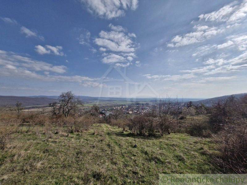 A panorama of the countryside with a city, sky, and family houses on a hill.