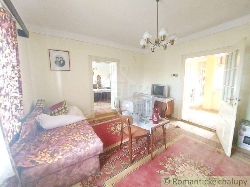 The room in the picture shows a cozy cabin with a sofa, a rug, and a television.