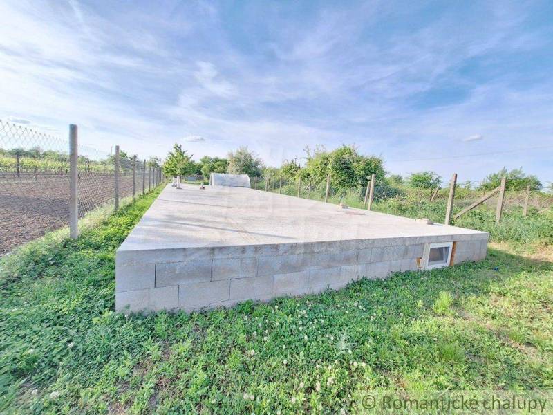 Foundations surrounded by greenery and fencing, future garden.