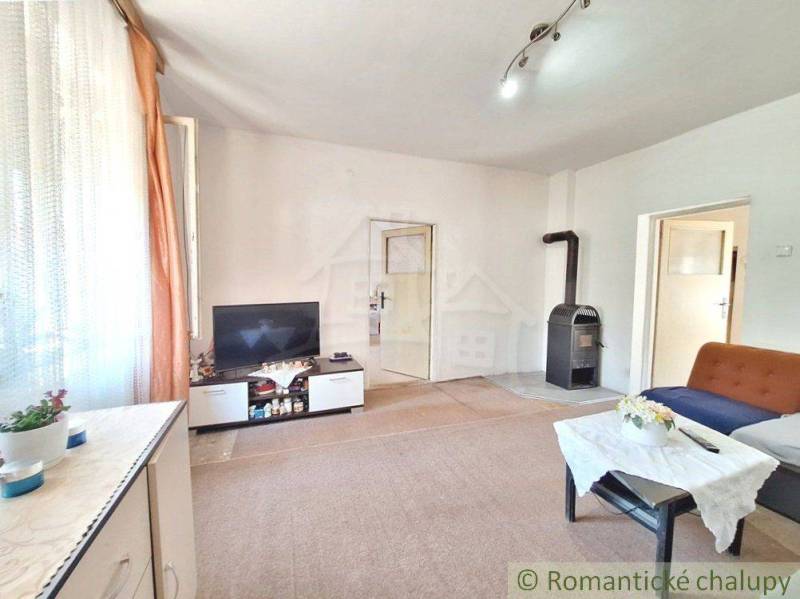 Living room with a TV, fireplace, and furniture, light streaming through a large window. Family house.