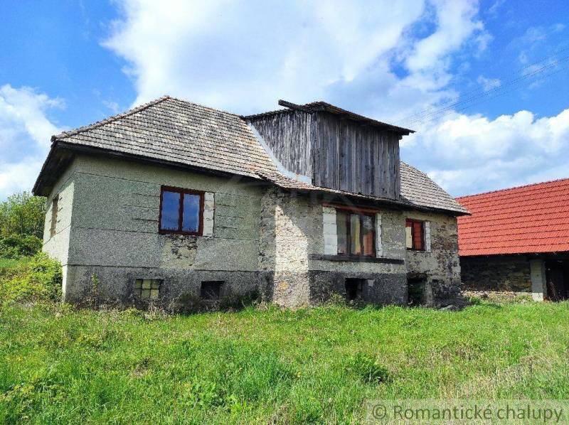 An old family house and a cottage in the countryside with a brick roof and a large yard.