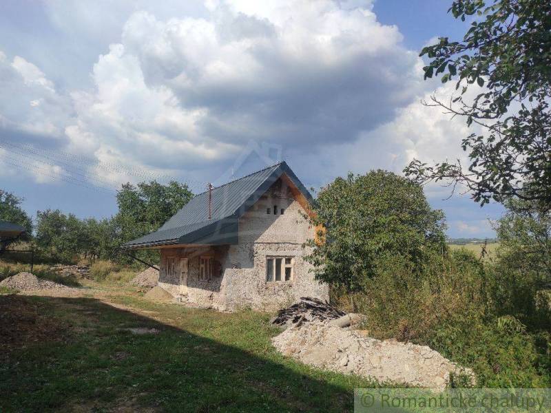 A family house surrounded by greenery, under a cloudy sky, in the countryside.