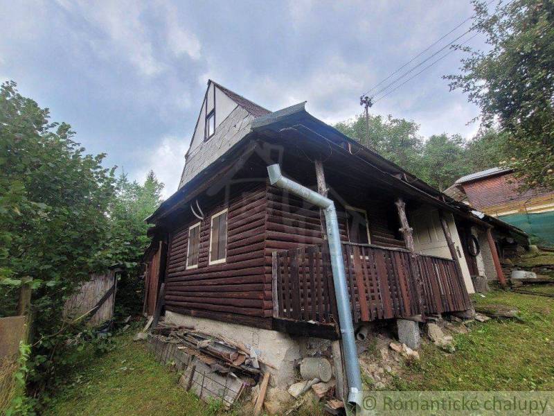 Traditional log cabin with a porch in the forest, ideal for a family home.