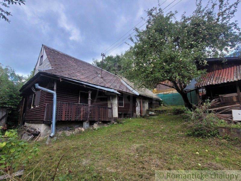 An old wooden family house with a gable roof and a fruit tree in the garden.