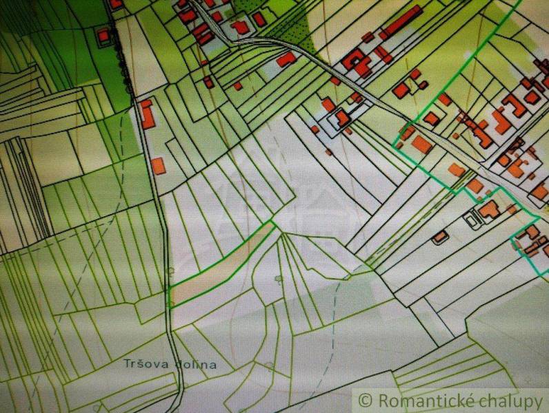 Cadastral map showing agricultural and forest land, depicting the village of Tršova dolina.