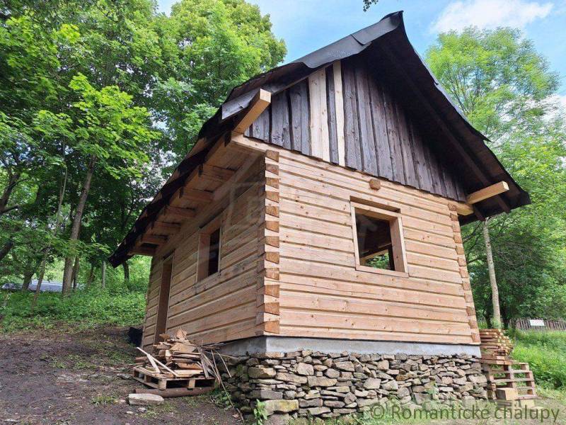 A wooden cabin in the forest, surrounded by nature, appears traditional and cozy.