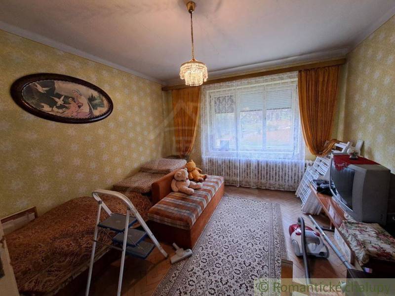Retro living room with older furniture and a television in a family house.