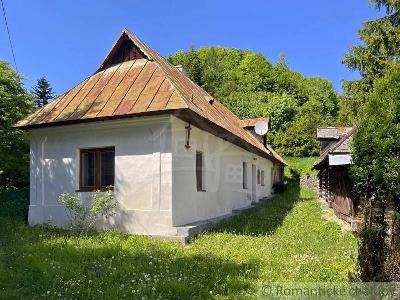 A family house surrounded by nature, with an old roof and a satellite dish in the yard.