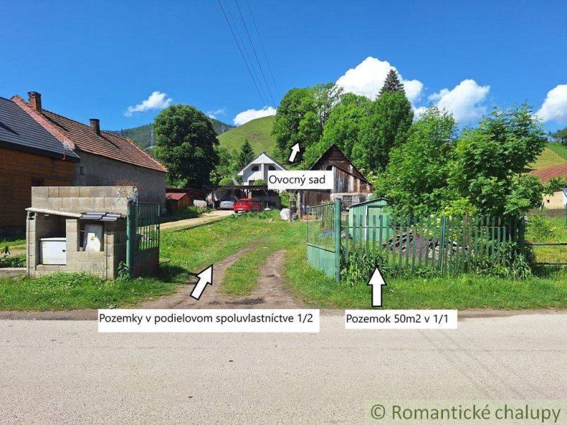 The path leads to a family house, next to an orchard and fenced plots.
