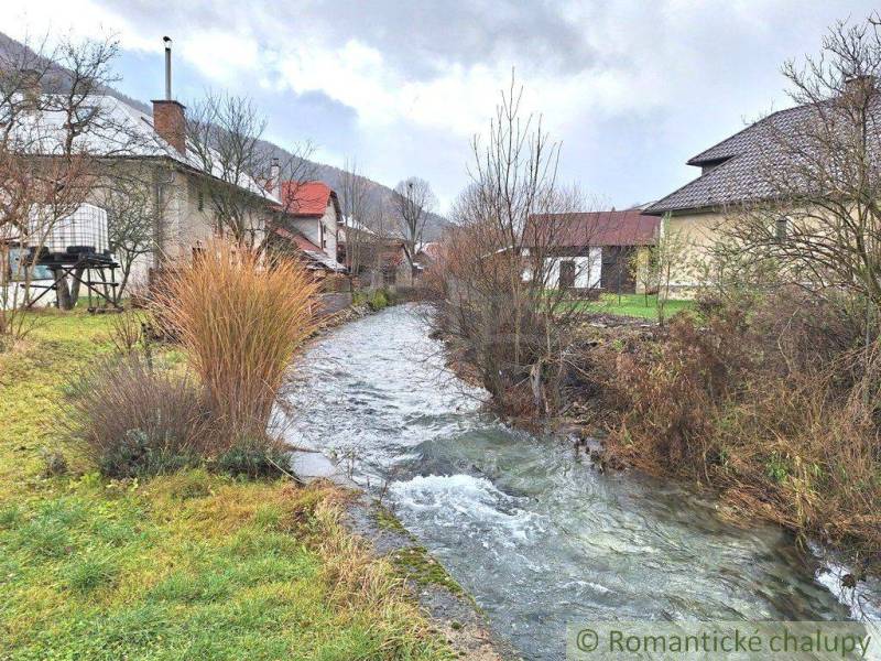 A stream flowing between family houses in a natural rural environment.