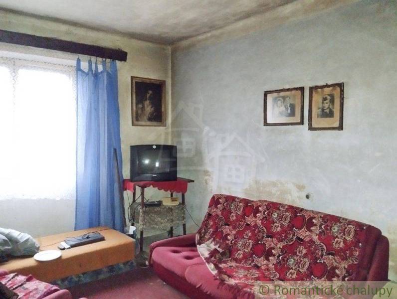 Living room of a family house with older furniture, historical photographs, and a television.