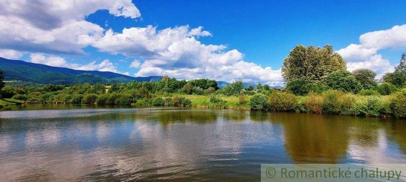 A lake with a blue sky, greenery, and recreational grounds in a picturesque landscape.