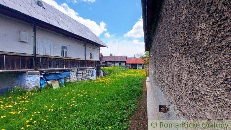 A village cottage with two buildings, a meadow, and flowers. Unique properties.