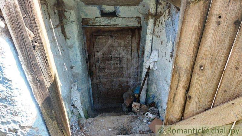 The old wooden door leads to a basement with abandoned objects and strange properties.