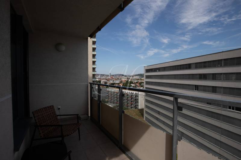 A balcony with a view in a 2-room apartment on Plynárenská Street in Bratislava - Ružinov.