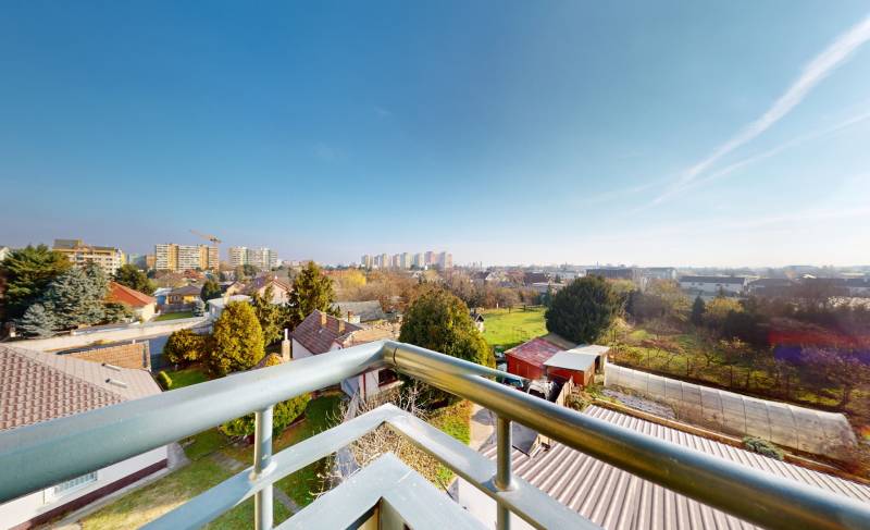 View of the Bratislava skyline from the balcony of a 3-room apartment on Kazanská Street.