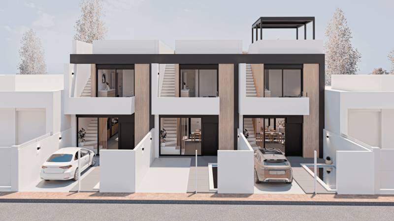 Terraced family houses in San Pedro del Pinatar with parking spaces and a terrace.