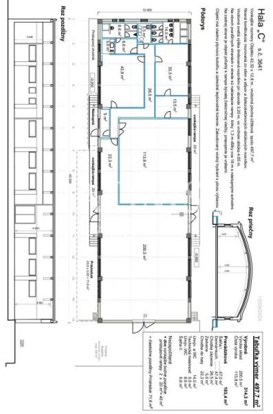 Ground plan of the hall and section of the ground floor in warehouses and halls. Dimensions and technical details.