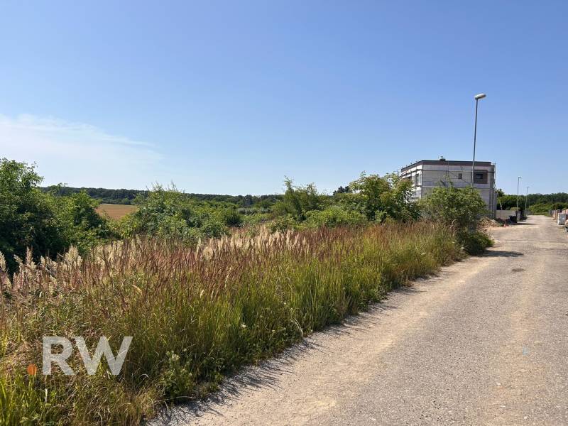 Land - housing in Cabaj-Čápor, road, greenery, and building on the edge of the forest.