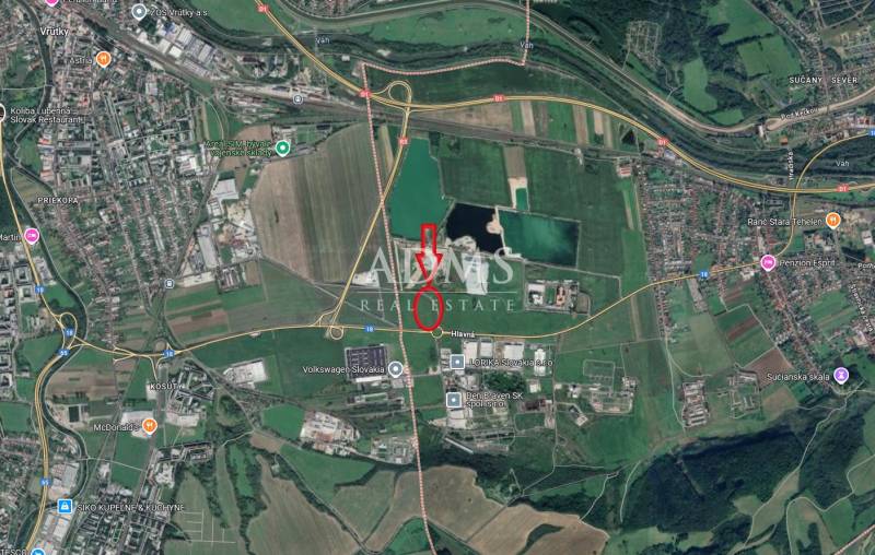 Aerial view of land in the Sučany area suitable for commercial purposes.
