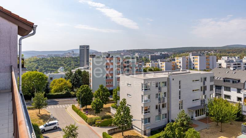 View of the city skyline from a balcony in Bratislava on Drotárska Road.