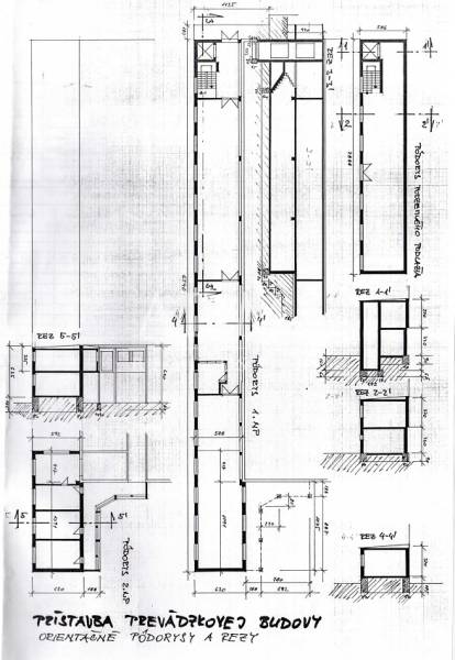 Building extension plan with detailed floor plans and sections of production areas.