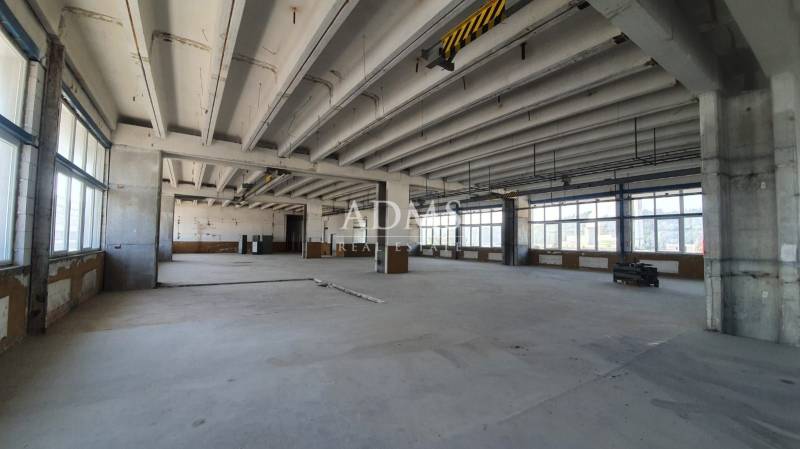 Spacious interior of warehouses and halls with high ceilings and large windows.