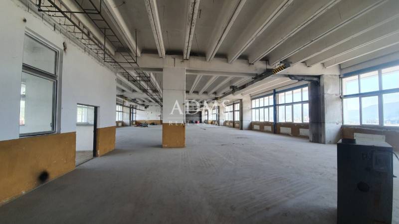 Warehouses and halls with concrete walls and large windows.