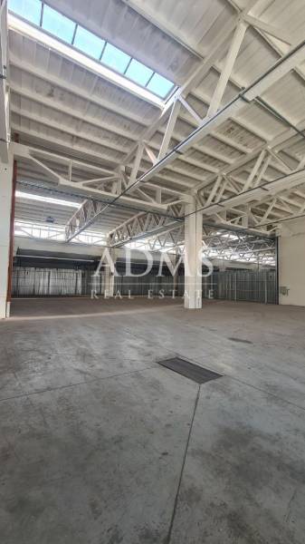A spacious hall with industrial lighting and metal structures in Warehouses and Halls.