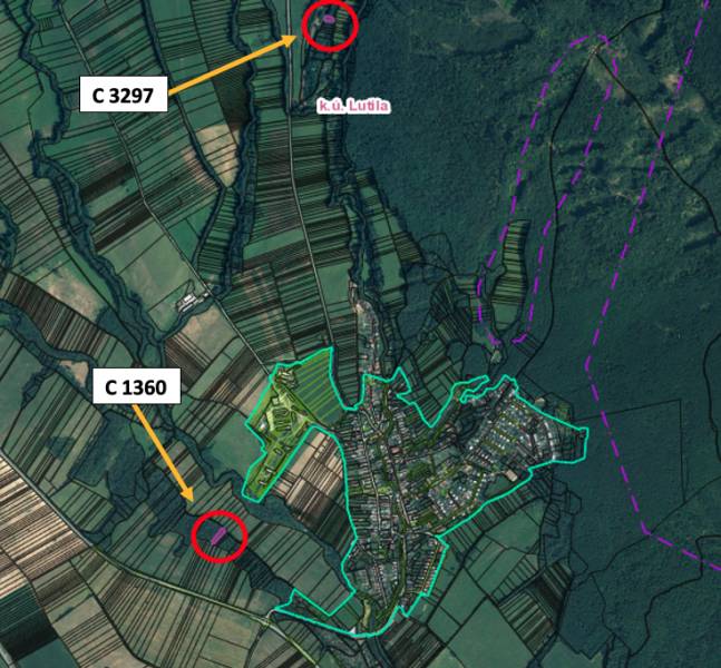 Lutila: Agricultural and forest land with marked parcels and cadastral boundaries.