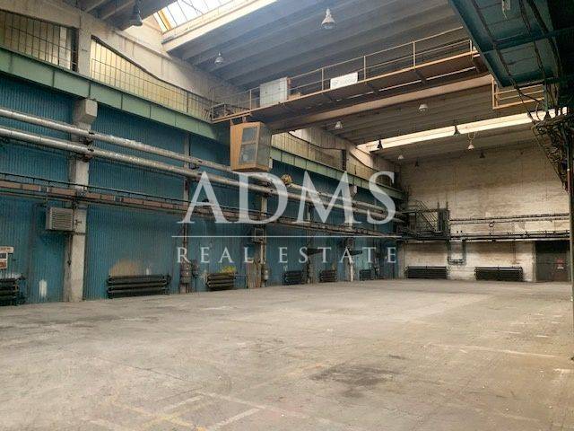 Industrial interior of warehouses and halls with high ceilings and metal structures.