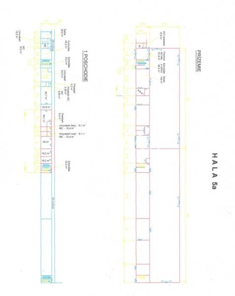 Architectural floor plan of a hall with a basement and an upper floor in warehouses and halls.