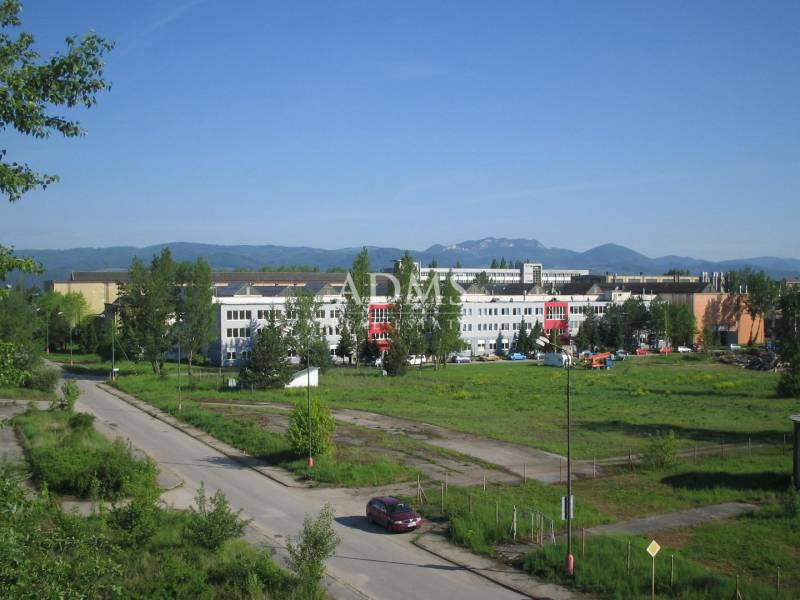 A building on a plot in Dubnica nad Váhom; commercial use with surrounding nature and road.