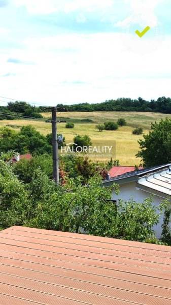 View of fields and gardens in Lučenec with visible rooftops of houses.