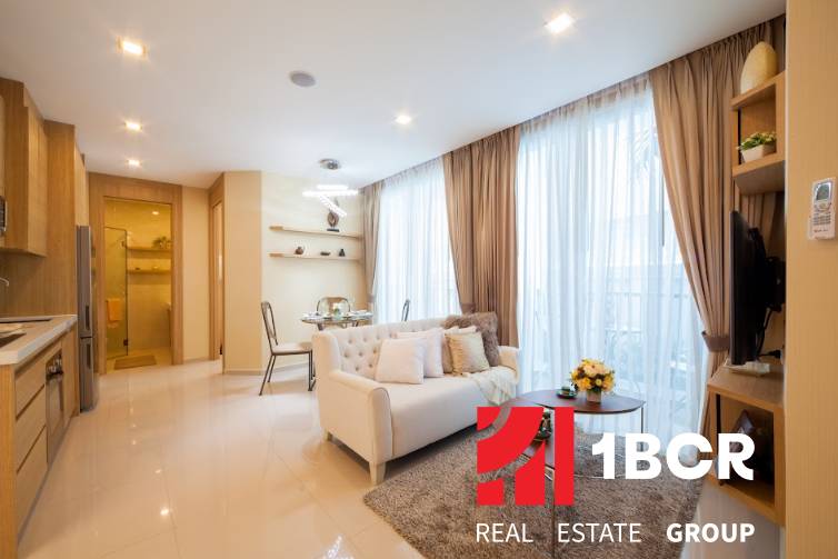 Living room in a 3-room apartment with a kitchen and dining area, cozy interior.