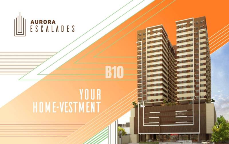 A building with modern design, Aurora Escalades logo, text 