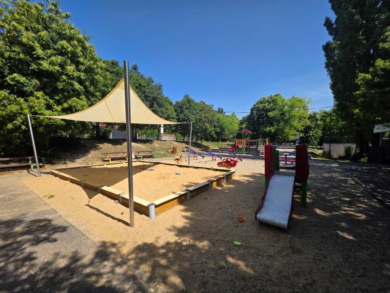 Playground with a sandbox and slide in Bratislava - Dúbravka on Landauova Street.